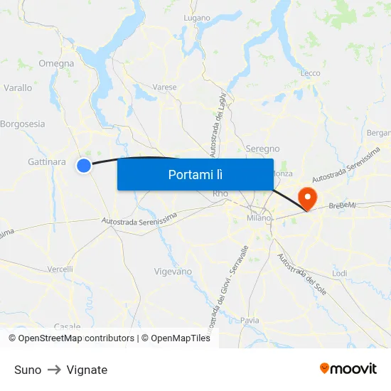 Suno to Vignate map