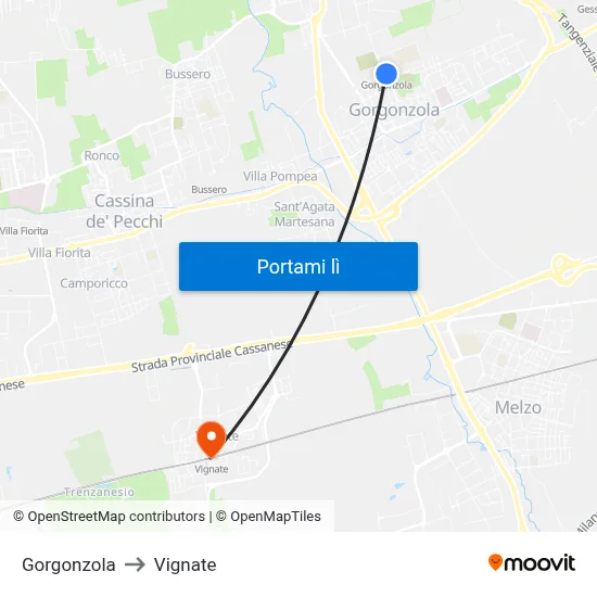 Gorgonzola to Vignate map