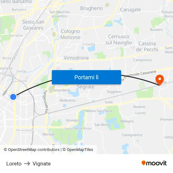 Loreto to Vignate map