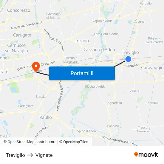 Treviglio to Vignate map