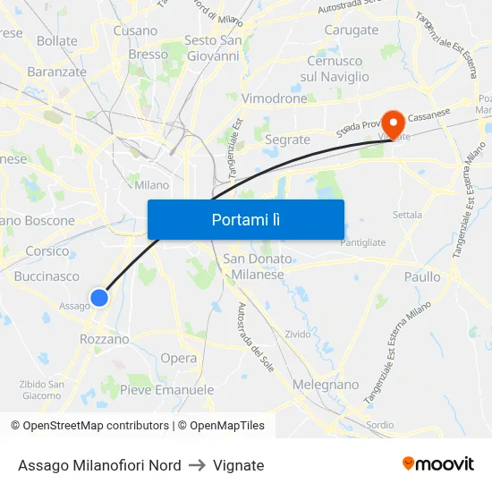 Assago Milanofiori Nord to Vignate map