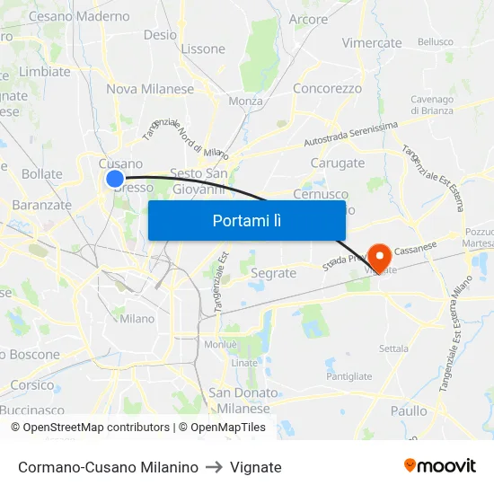 Cormano-Cusano Milanino to Vignate map