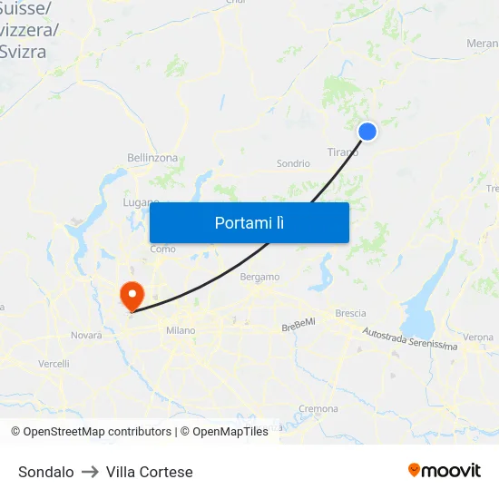 Sondalo to Villa Cortese map