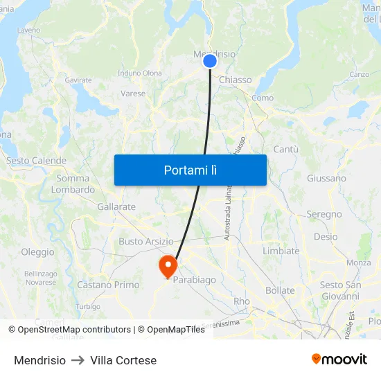 Mendrisio to Villa Cortese map
