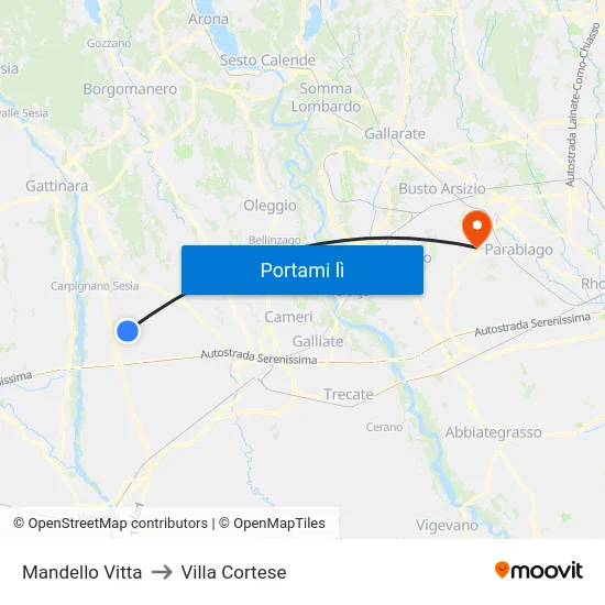 Mandello Vitta to Villa Cortese map