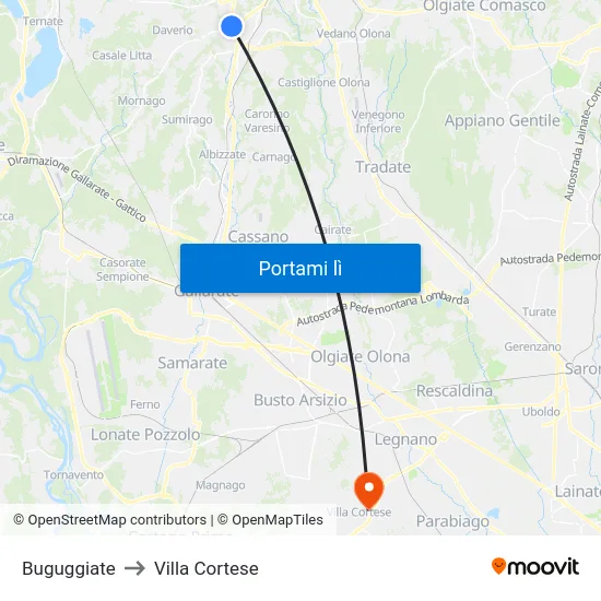 Buguggiate to Villa Cortese map