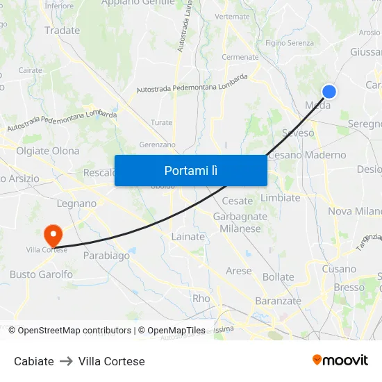Cabiate to Villa Cortese map