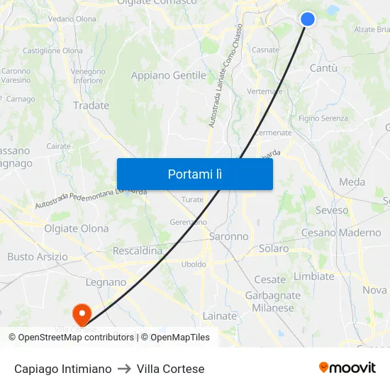 Capiago Intimiano to Villa Cortese map