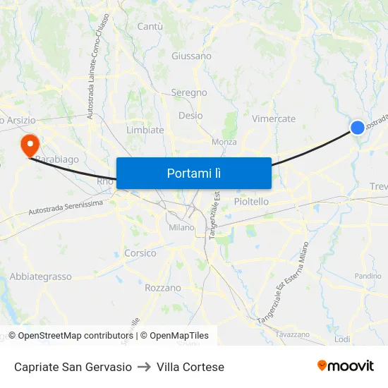 Capriate San Gervasio to Villa Cortese map