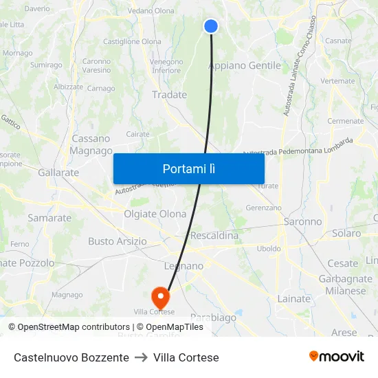 Castelnuovo Bozzente to Villa Cortese map