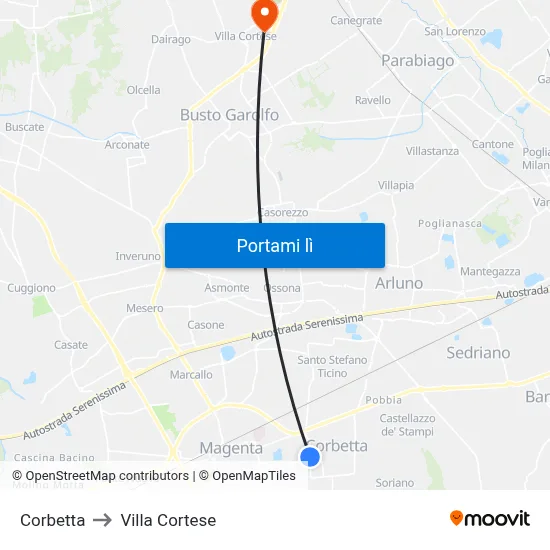 Corbetta to Villa Cortese map