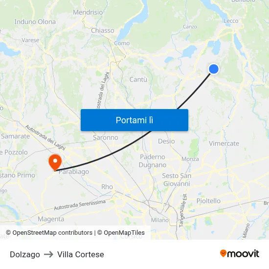 Dolzago to Villa Cortese map