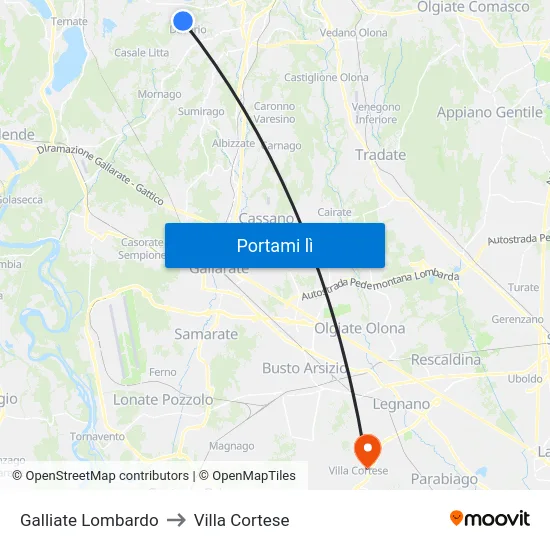 Galliate Lombardo to Villa Cortese map