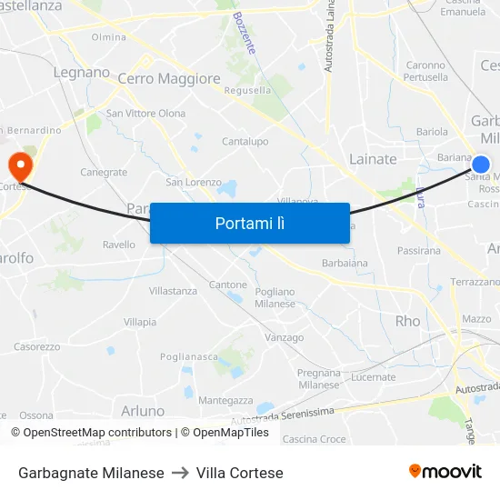 Garbagnate Milanese to Villa Cortese map