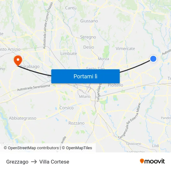 Grezzago to Villa Cortese map