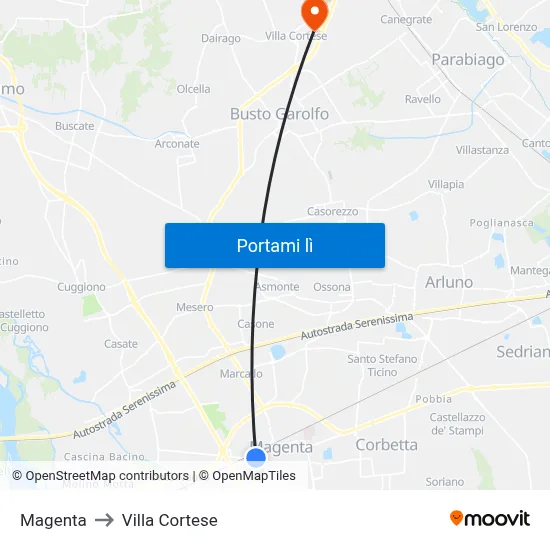 Magenta to Villa Cortese map