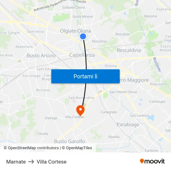 Marnate to Villa Cortese map