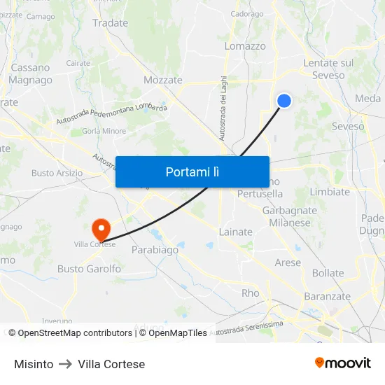 Misinto to Villa Cortese map