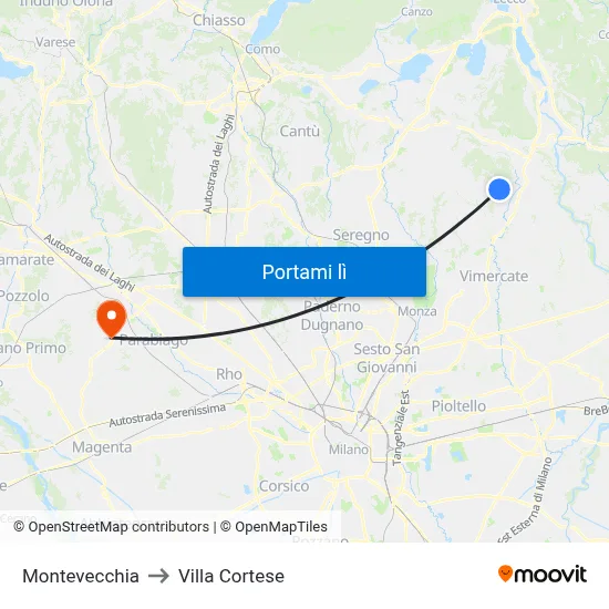 Montevecchia to Villa Cortese map