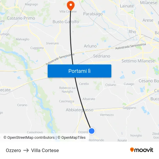 Ozzero to Villa Cortese map