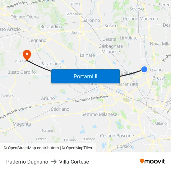 Paderno Dugnano to Villa Cortese map