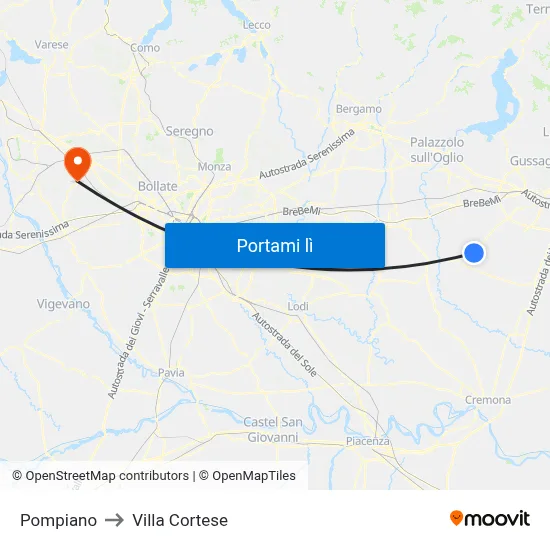 Pompiano to Villa Cortese map
