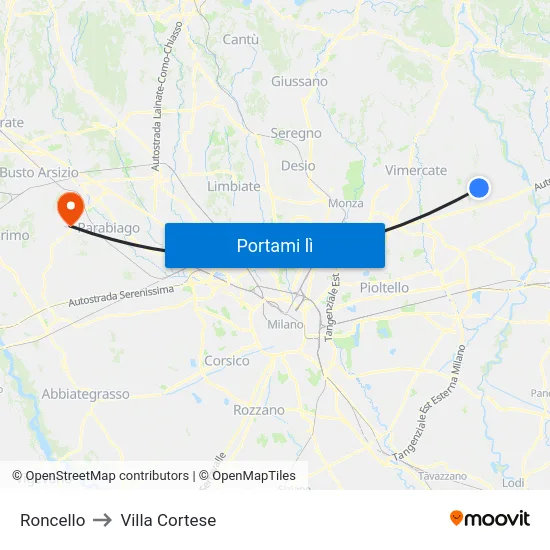Roncello to Villa Cortese map