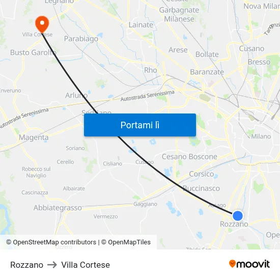 Rozzano to Villa Cortese map