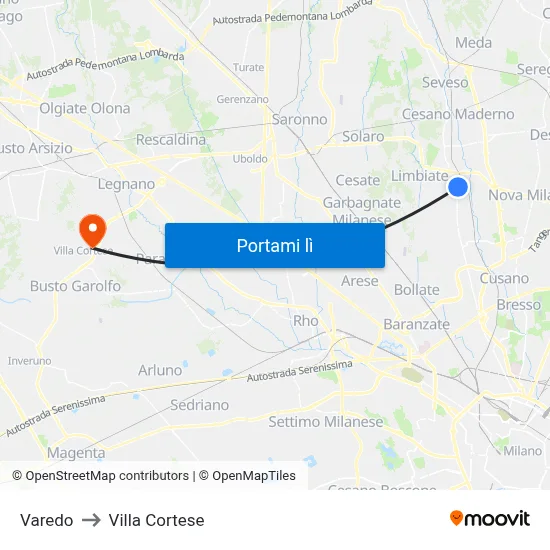 Varedo to Villa Cortese map