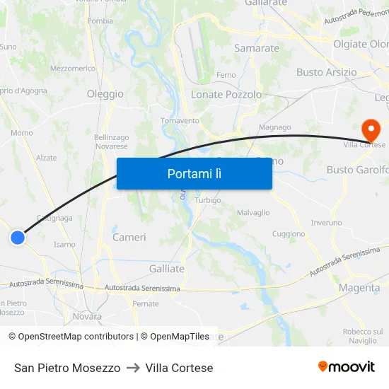San Pietro Mosezzo to Villa Cortese map