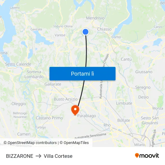 BIZZARONE to Villa Cortese map