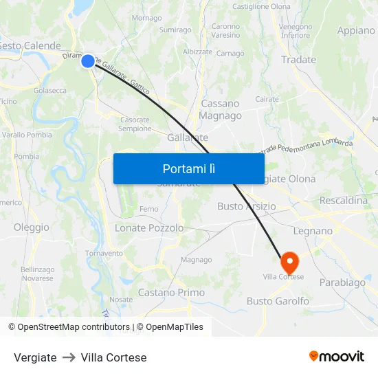 Vergiate to Villa Cortese map