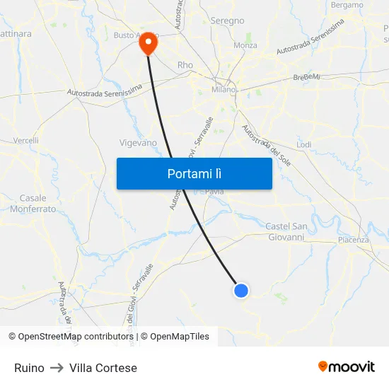 Ruino to Villa Cortese map
