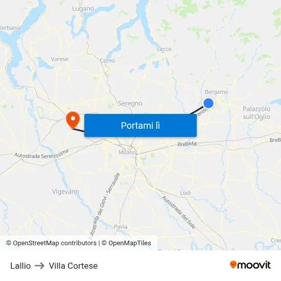 Lallio to Villa Cortese map