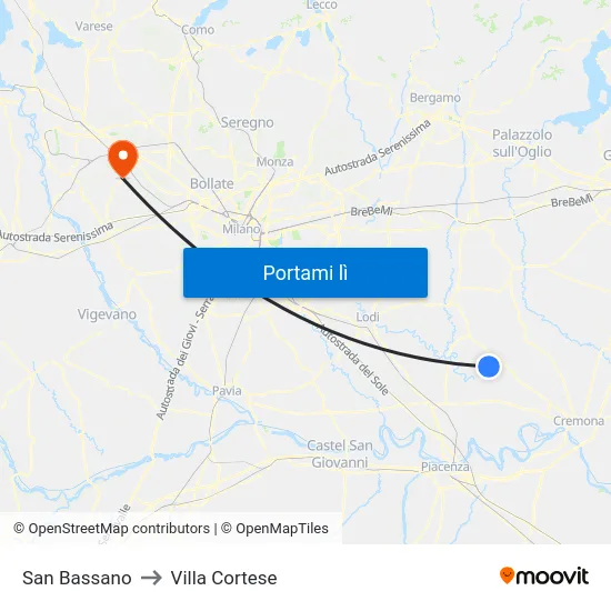 San Bassano to Villa Cortese map