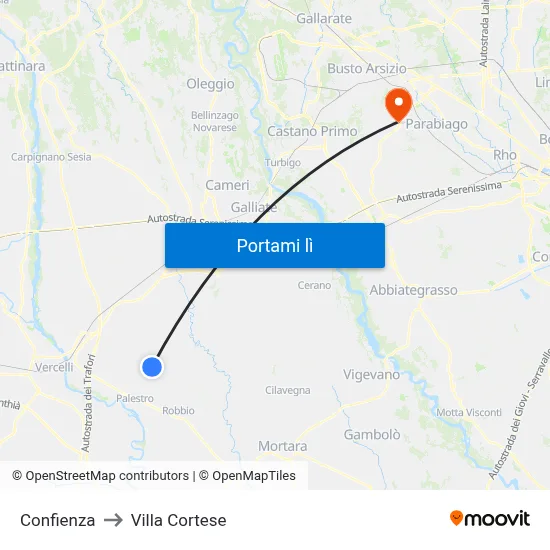 Confienza to Villa Cortese map