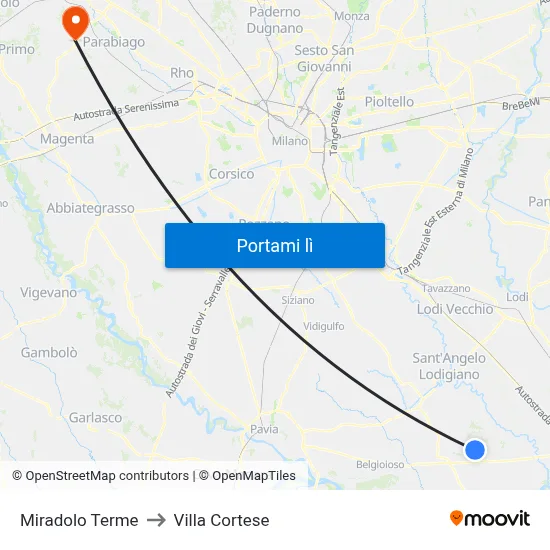 Miradolo Terme to Villa Cortese map