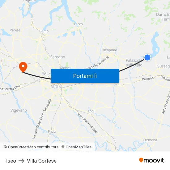Iseo to Villa Cortese map