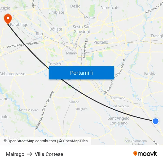 Mairago to Villa Cortese map