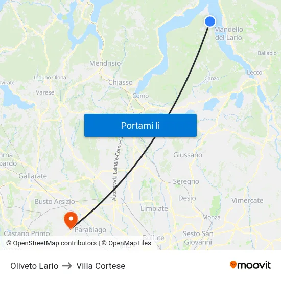 Oliveto Lario to Villa Cortese map
