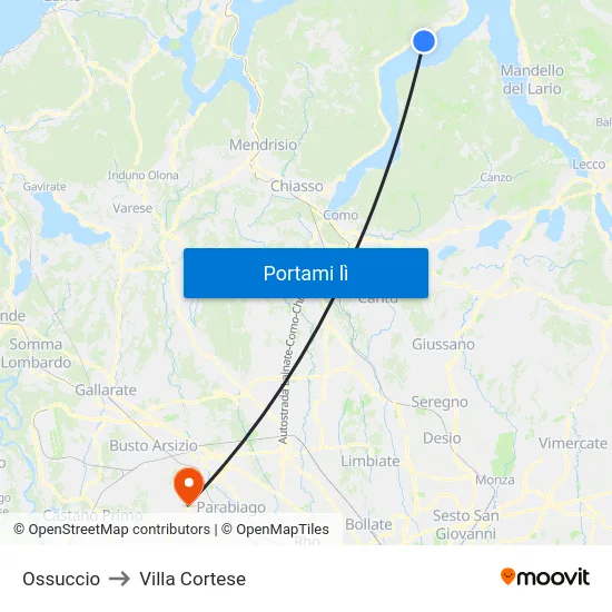 Ossuccio to Villa Cortese map