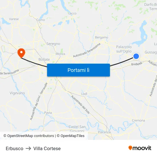 Erbusco to Villa Cortese map