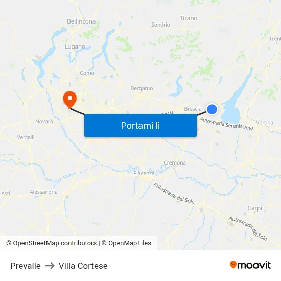 Prevalle to Villa Cortese map