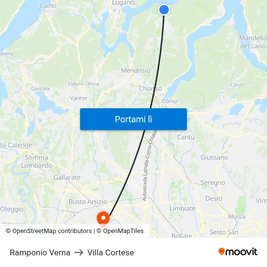 Ramponio Verna to Villa Cortese map