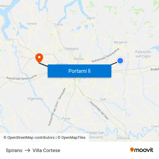 Spirano to Villa Cortese map