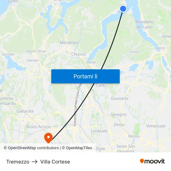 Tremezzo to Villa Cortese map