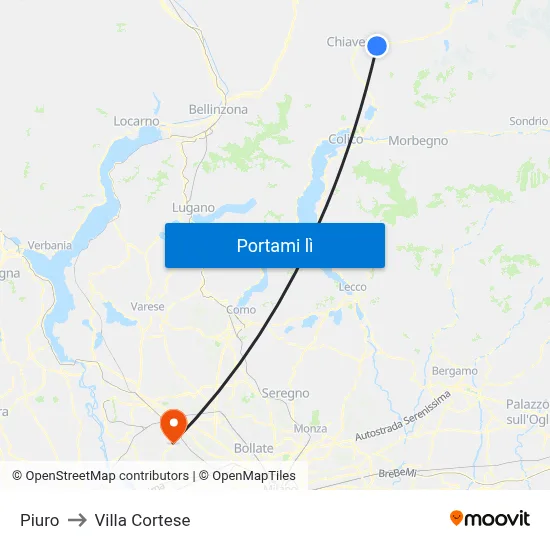 Piuro to Villa Cortese map