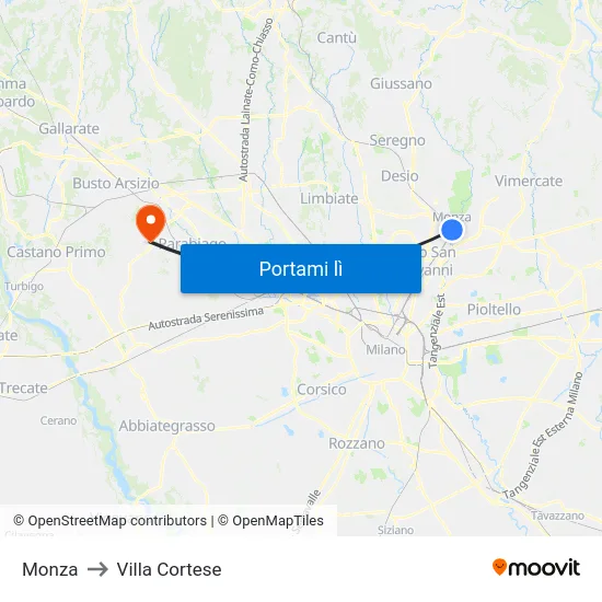 Monza to Villa Cortese map