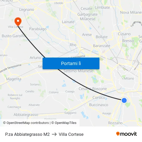 P.za Abbiategrasso M2 to Villa Cortese map