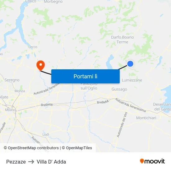 Pezzaze to Villa D' Adda map
